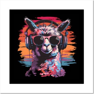 Summery DJ llama/alpaca with sunglasses in a cool style Posters and Art